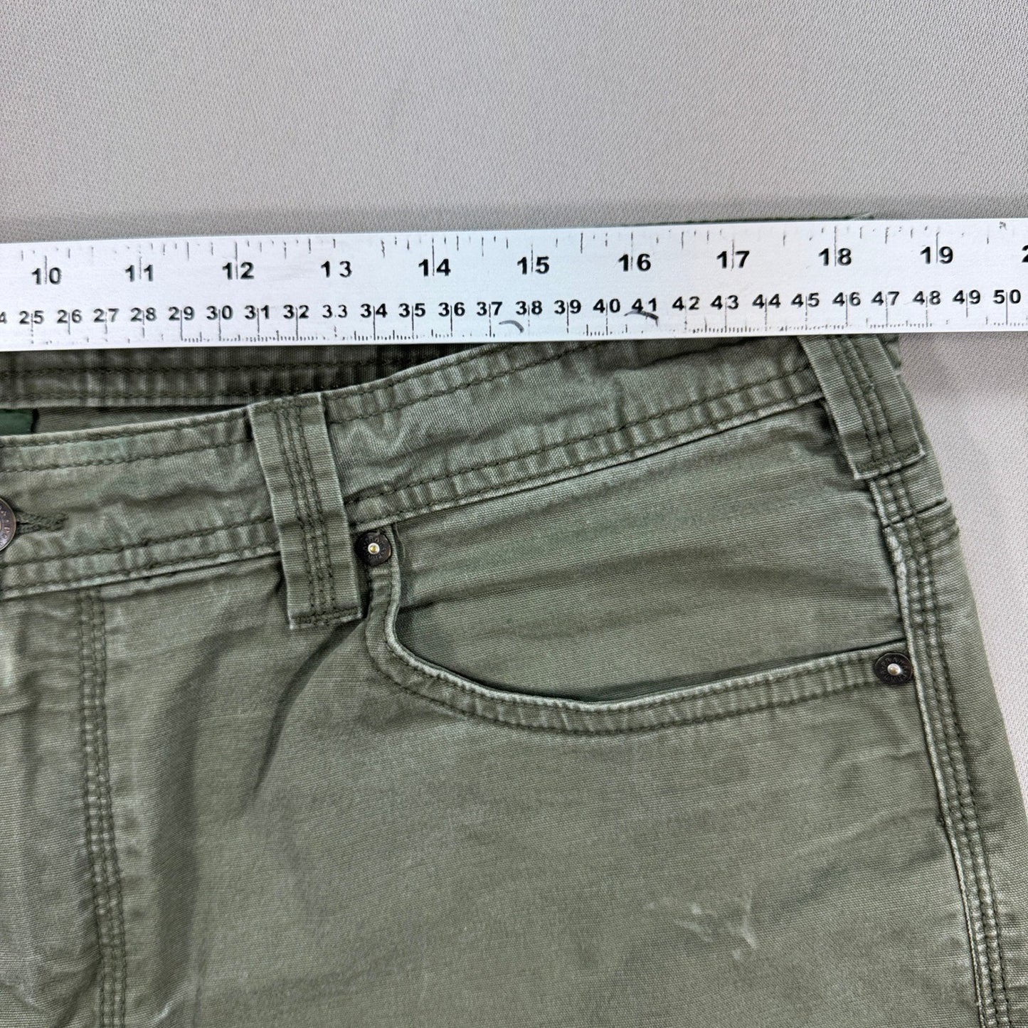 Prana Bronson Work Pants mens 38x34 Olive Green Canvas Carpenter Relaxed Fit