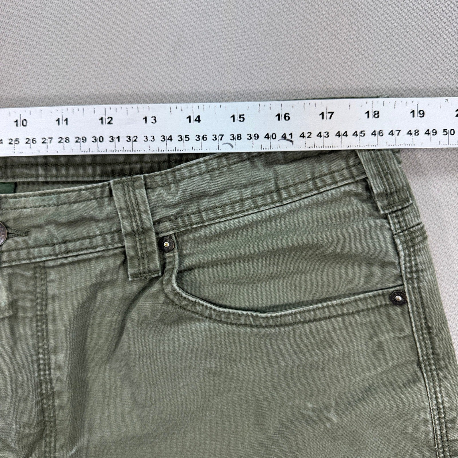 Prana Bronson Work Pants mens 38x34 Olive Green Canvas Carpenter Relaxed Fit