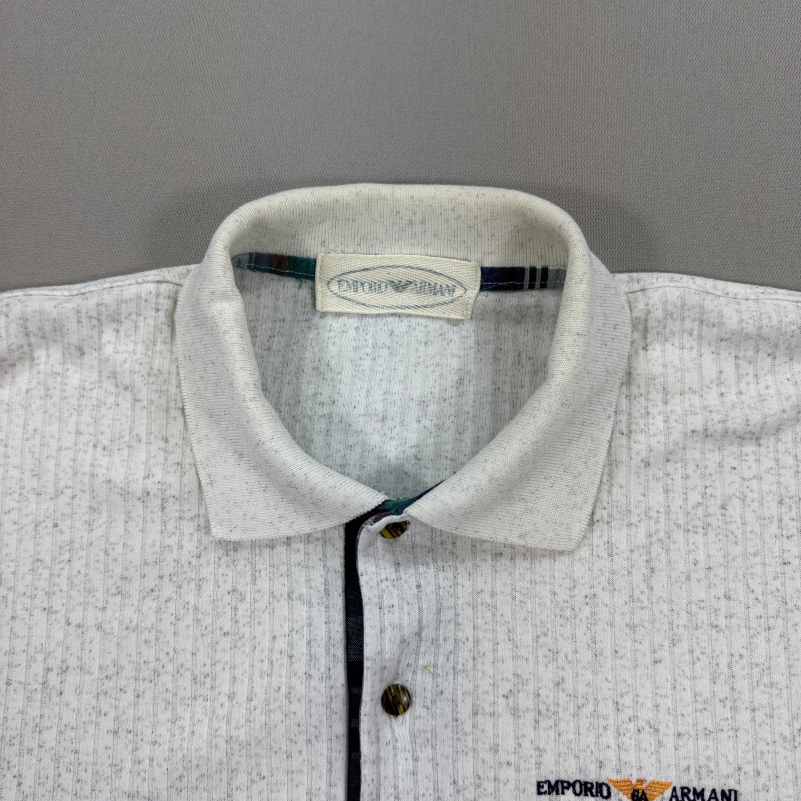 Vintage Emporio Armani Polo Shirt Ribbed mens Large White Collared Short Sleeve