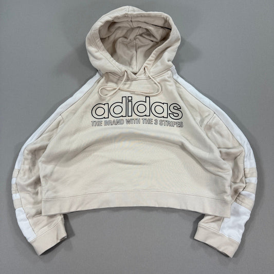 Adidas Crop Top Hoodie Womens Medium Cream White Outline Spellout