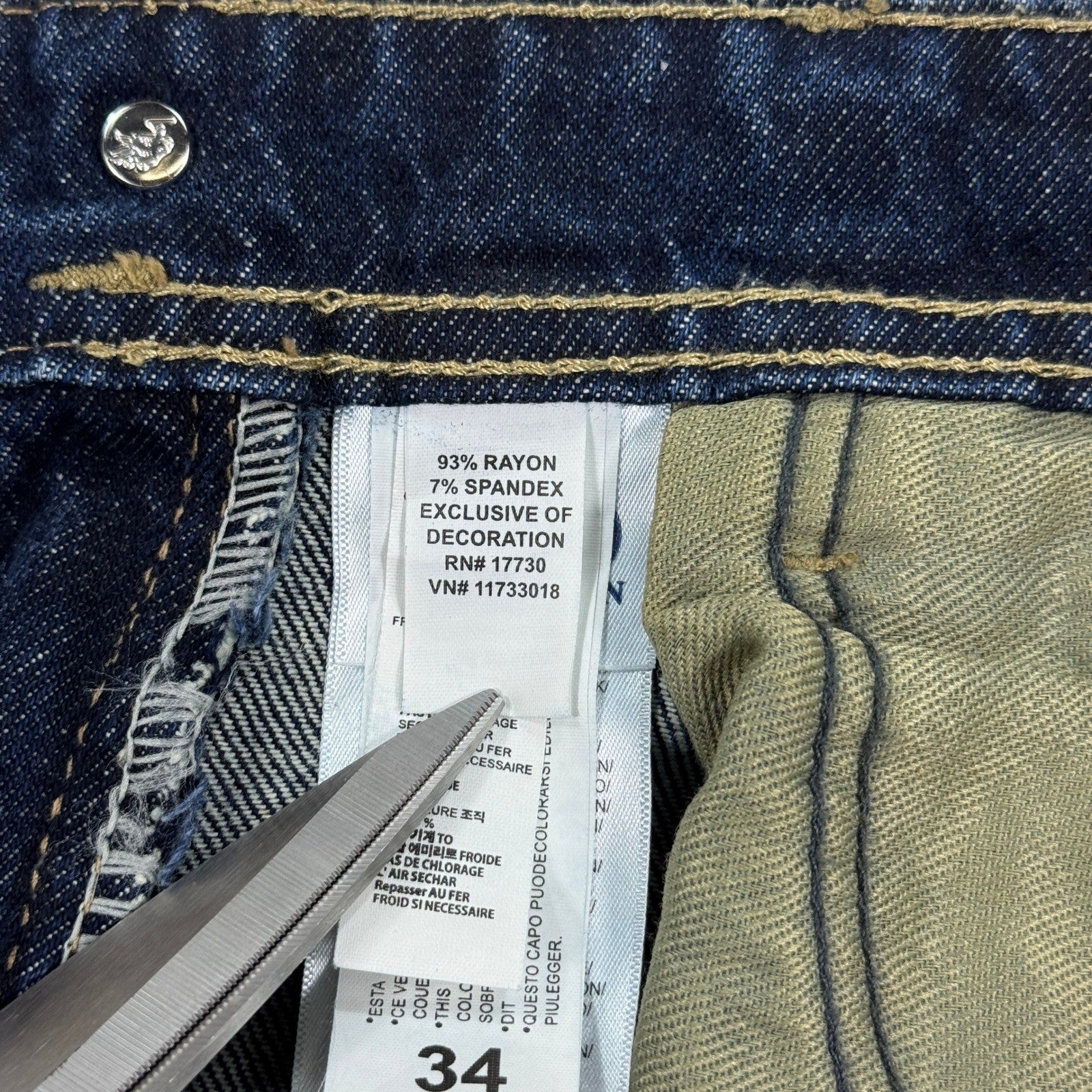 Ralph Lauren Jeans Straight Fit Denim Blue mens Size 34 Studded Back Pockets