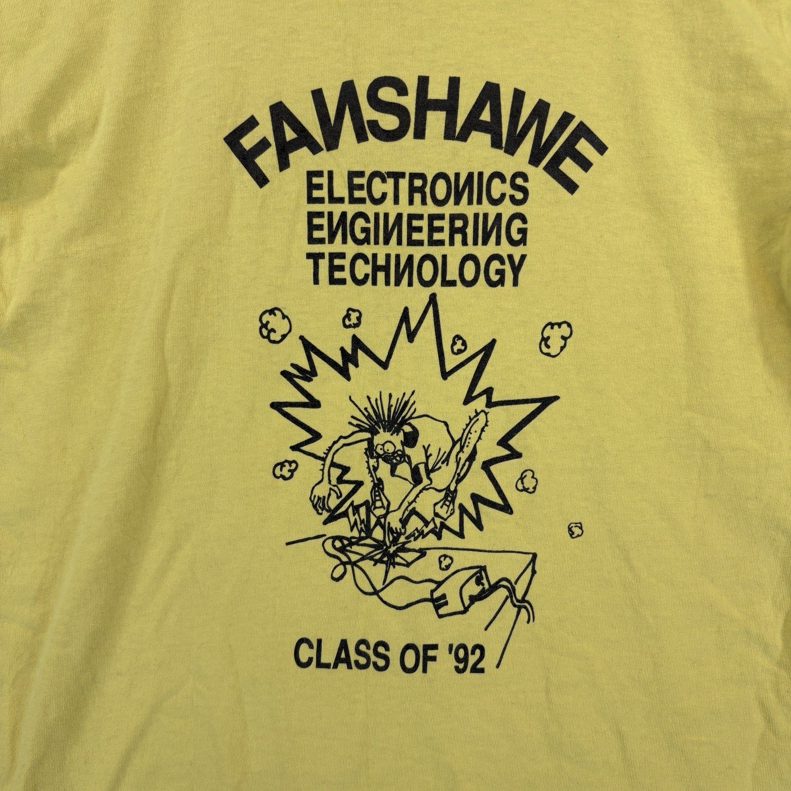 Vintage 1992 Electrician College Shirt Men’s XL Yellow Single Stitch Made in USA