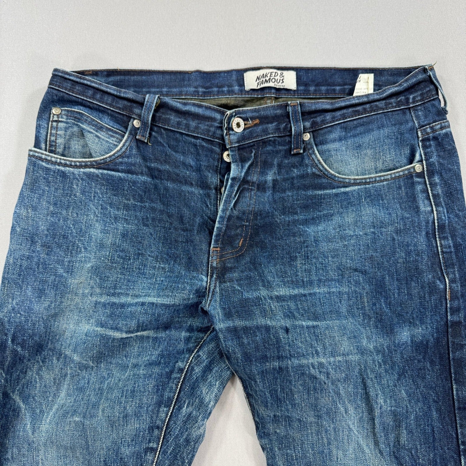 Naked & Famous Denim Jeans Super Guy Catechu Selvedge Indigo mens Size 36 Blue