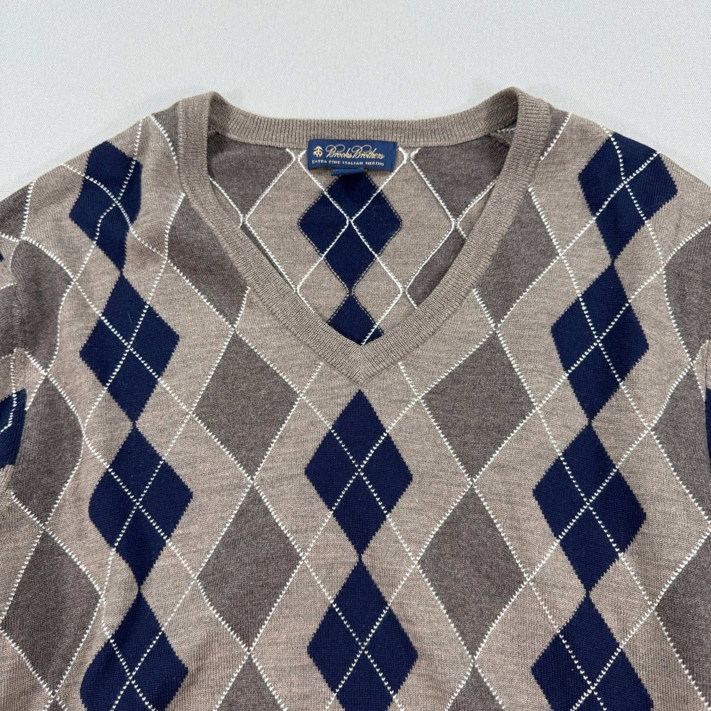 Brooks Brothers Sweater Extra Fine Italiano Merino Wool Argyle mens XL Knitted