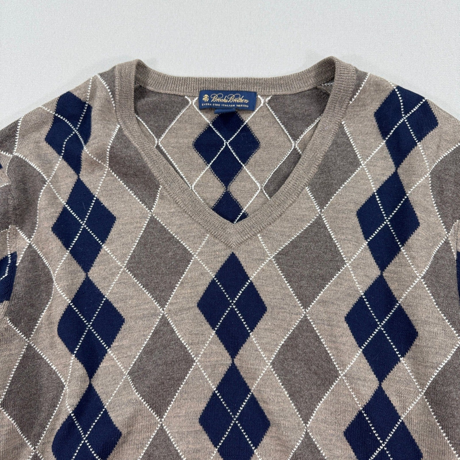 Brooks Brothers Sweater Extra Fine Italiano Merino Wool Argyle mens XL Knitted