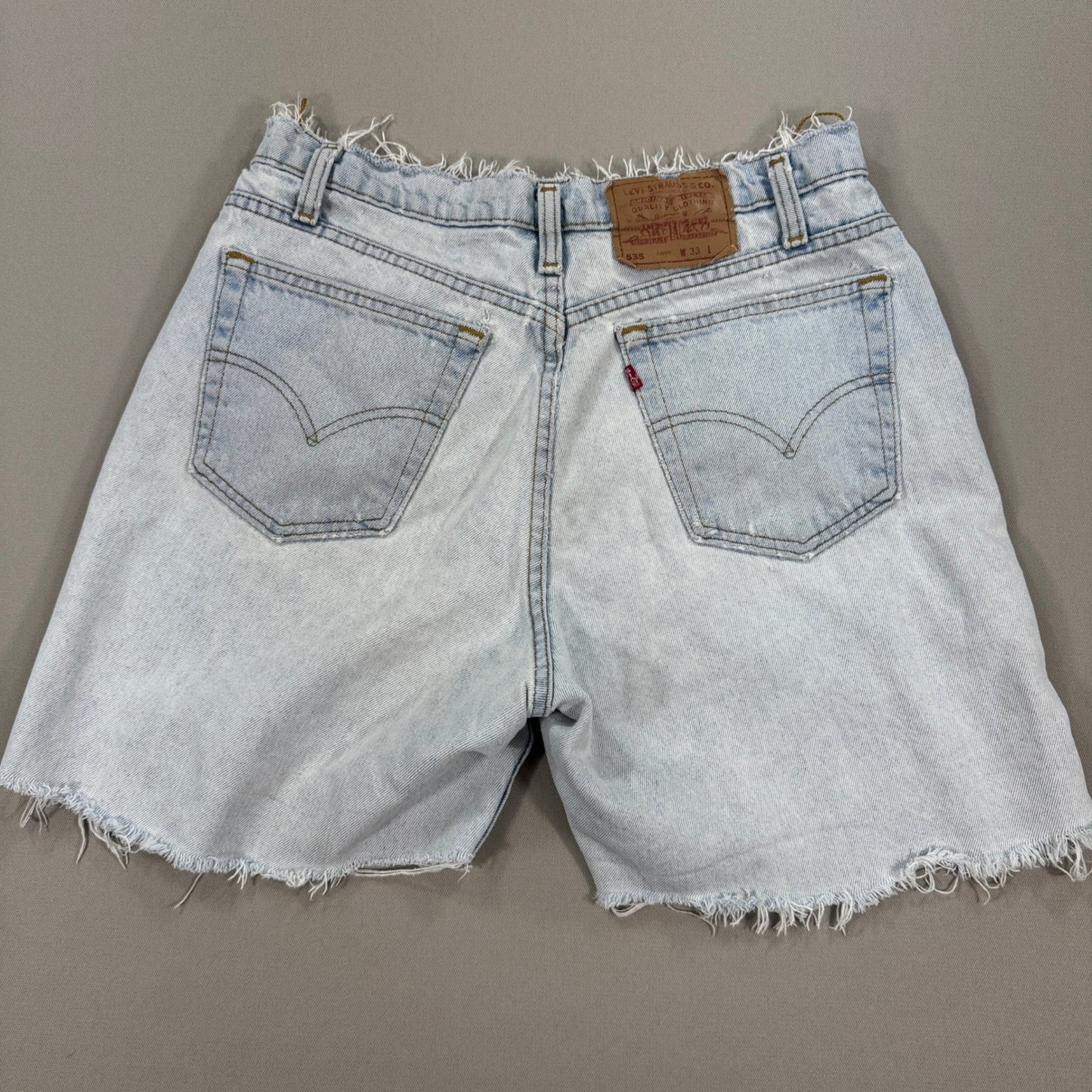 Levi's 535 Jean Shorts Womens Size 33 Light Wash Distressed Cut Off USA Made