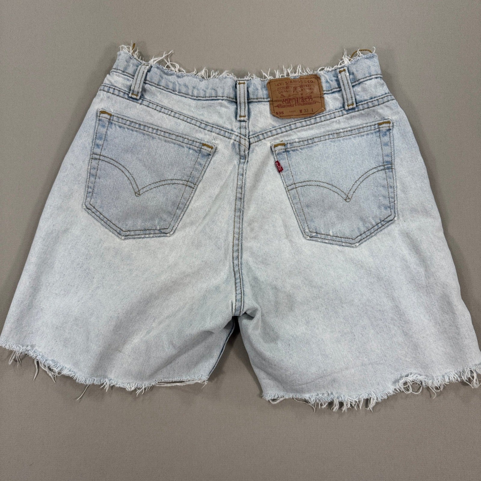 Levi's 535 Jean Shorts Womens Size 33 Light Wash Distressed Cut Off USA Made