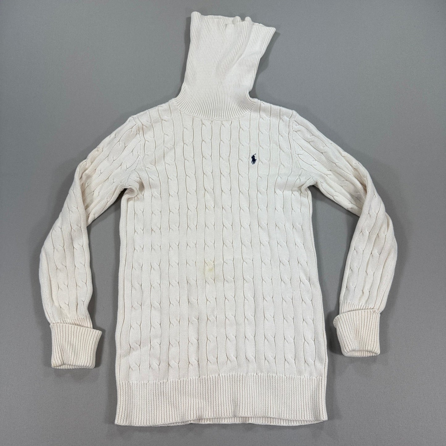 Polo Ralph Lauren Cable Knit Turtleneck Sweater Ivory Classic Womens Medium