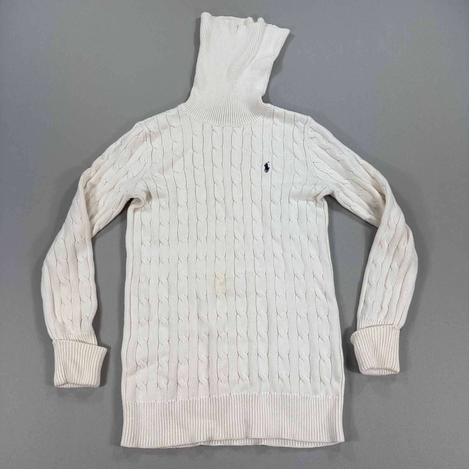 Polo Ralph Lauren Cable Knit Turtleneck Sweater Ivory Classic Womens Medium