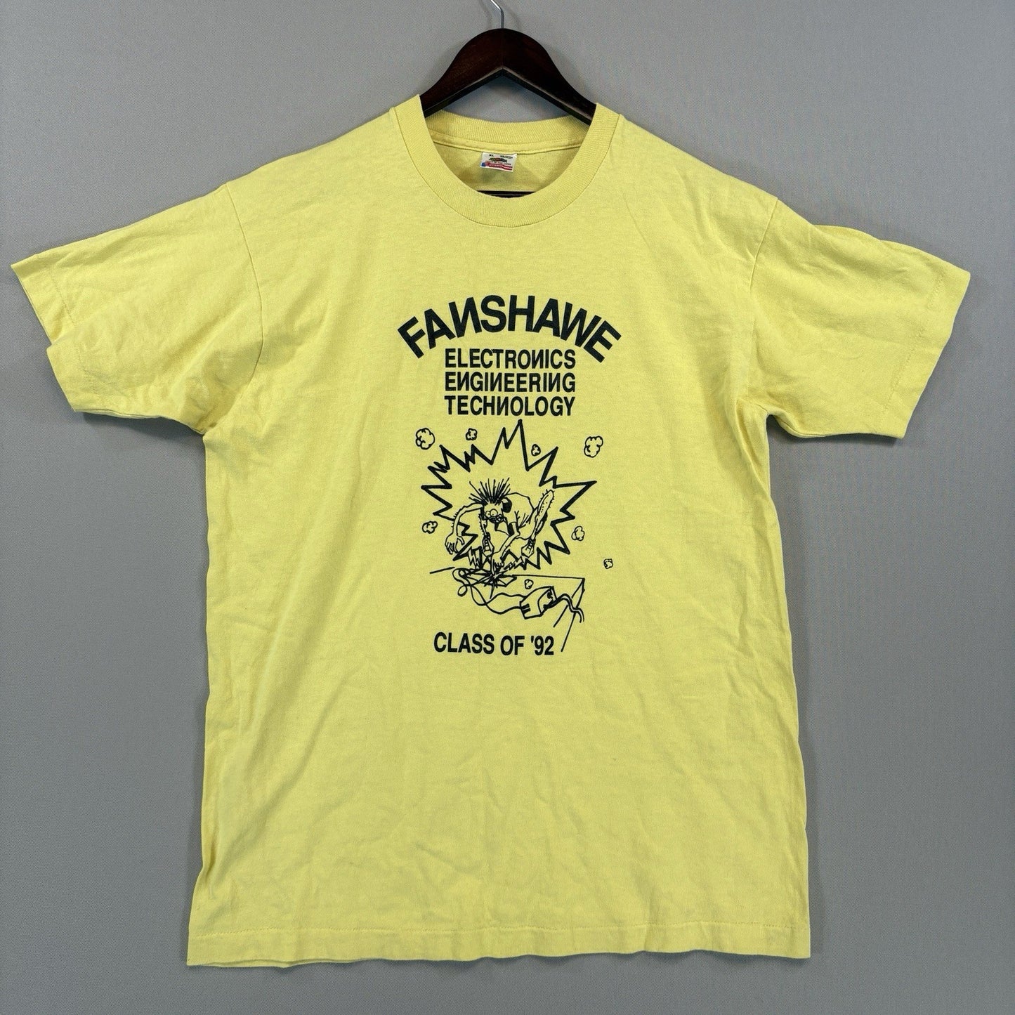 Vintage 1992 Electrician College Shirt Men’s XL Yellow Single Stitch Made in USA