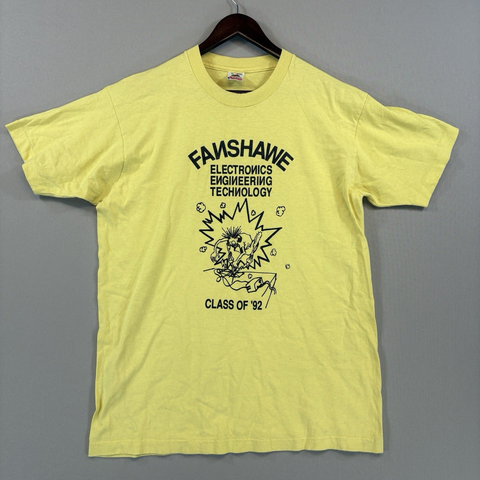 Vintage 1992 Electrician College Shirt Men’s XL Yellow Single Stitch Made in USA