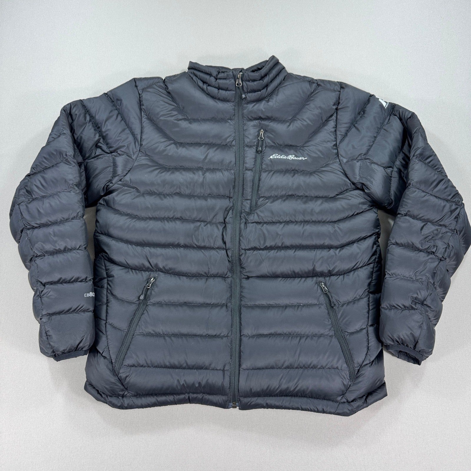 Eddie Bauer Puffer Jacket EB800 Goose Down mens Medium Black Full Zip Pockets
