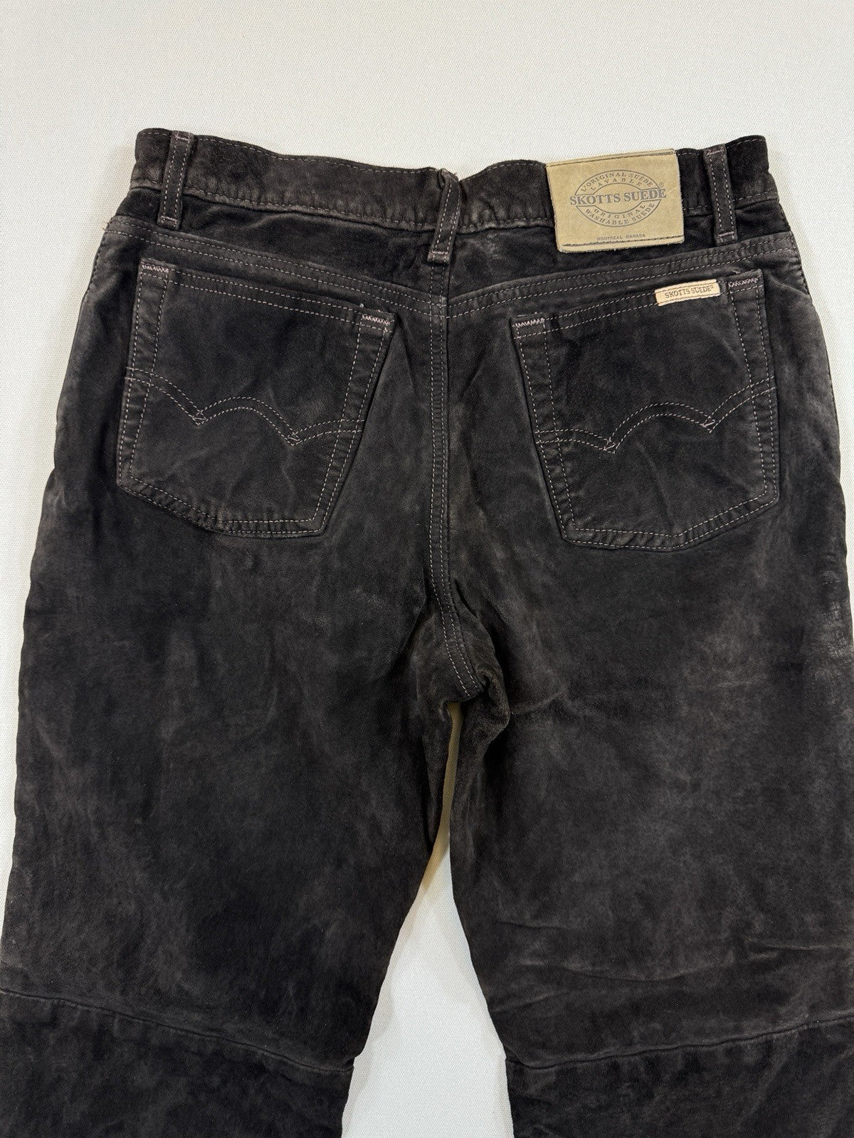 Skotts Suede Straight Leg 100% Leather mens Size 32 Black Denim Made In Canada