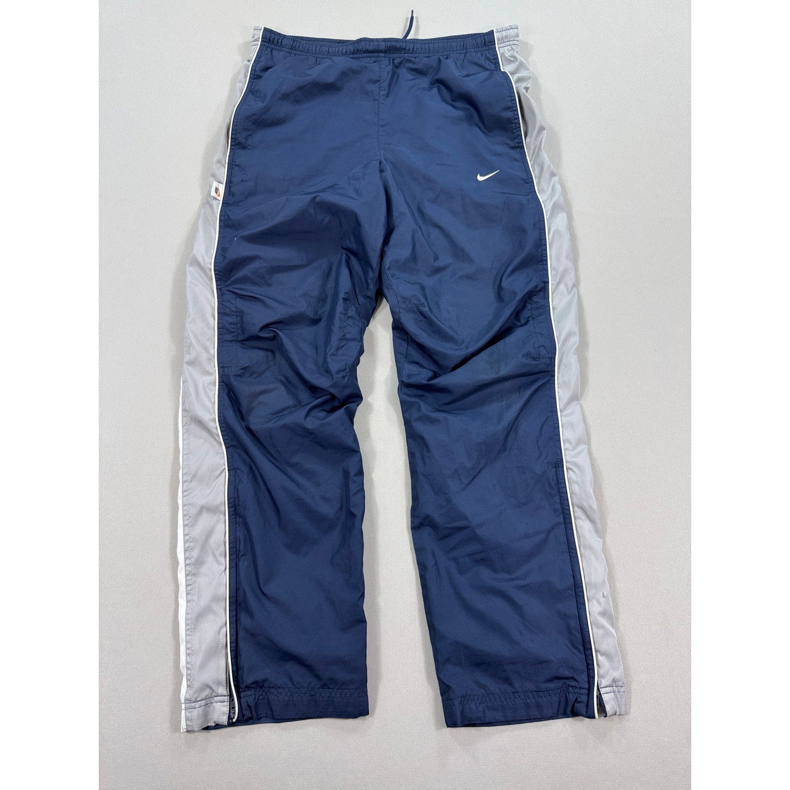 Vintage Nike Track Pants mens Small Navy Blue Gray Lined Ankle Zip Windbreaker