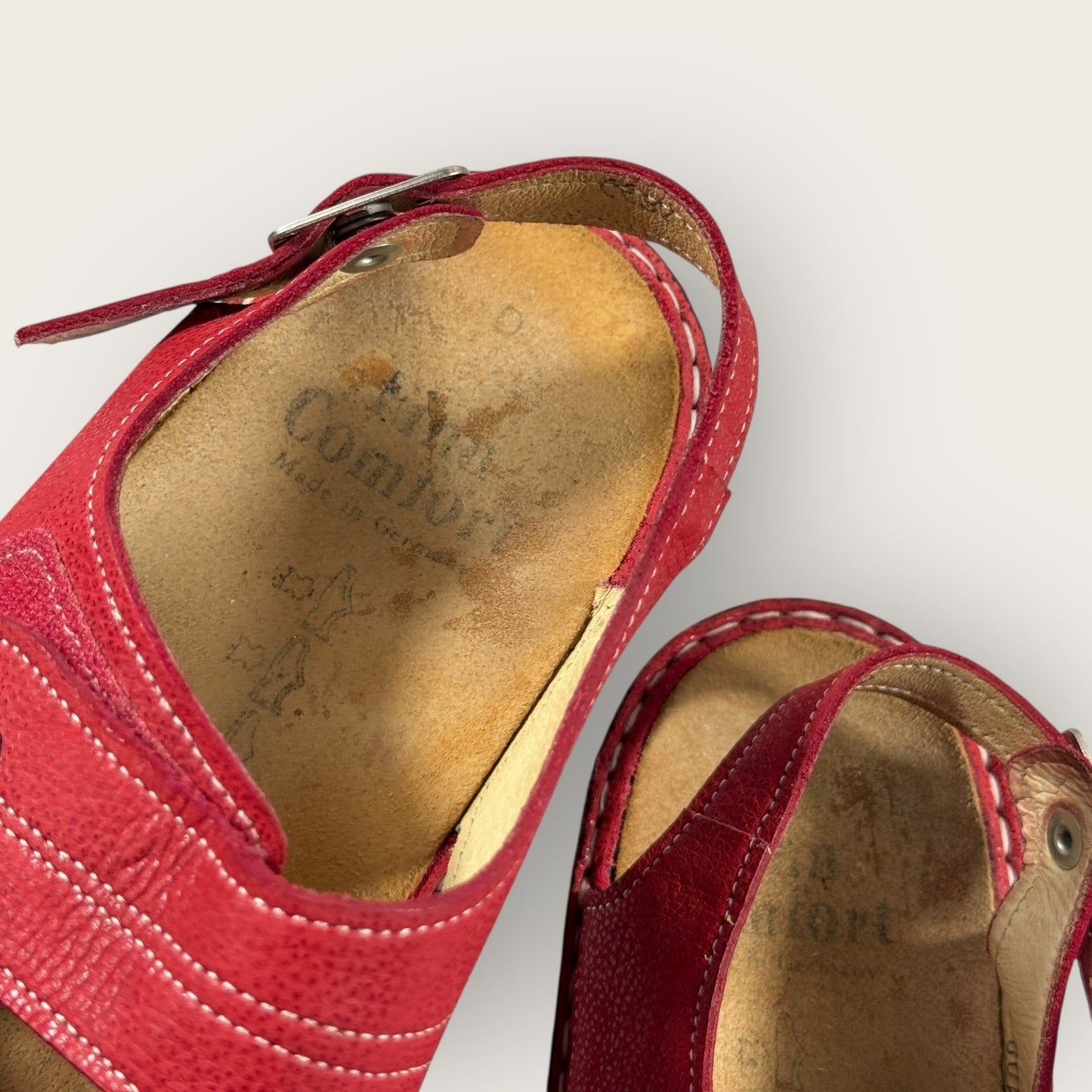 Finn Comfort Sandals Leather Womens Size 37 Red Hook & Loop Straps