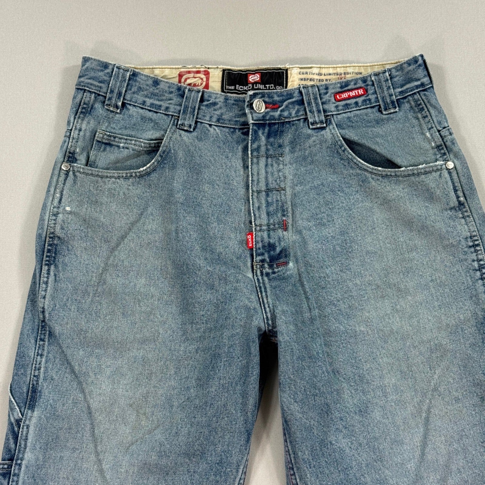Ecko Unltd. Carpenter Jeans mens Sz 34 Denim Cargo Pockets Baggy Distressed Y2K