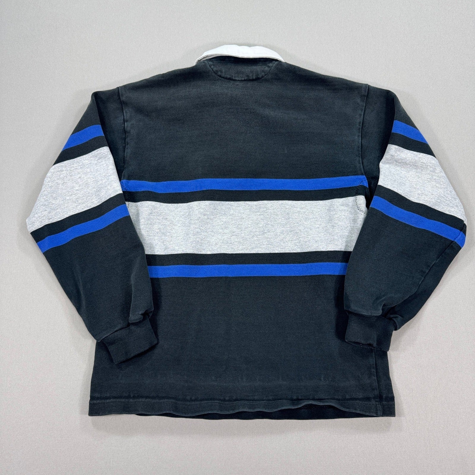 Vintage Barbarian Rugby Shirt mens Small Black Blue Stripe Long Sleeve Canada