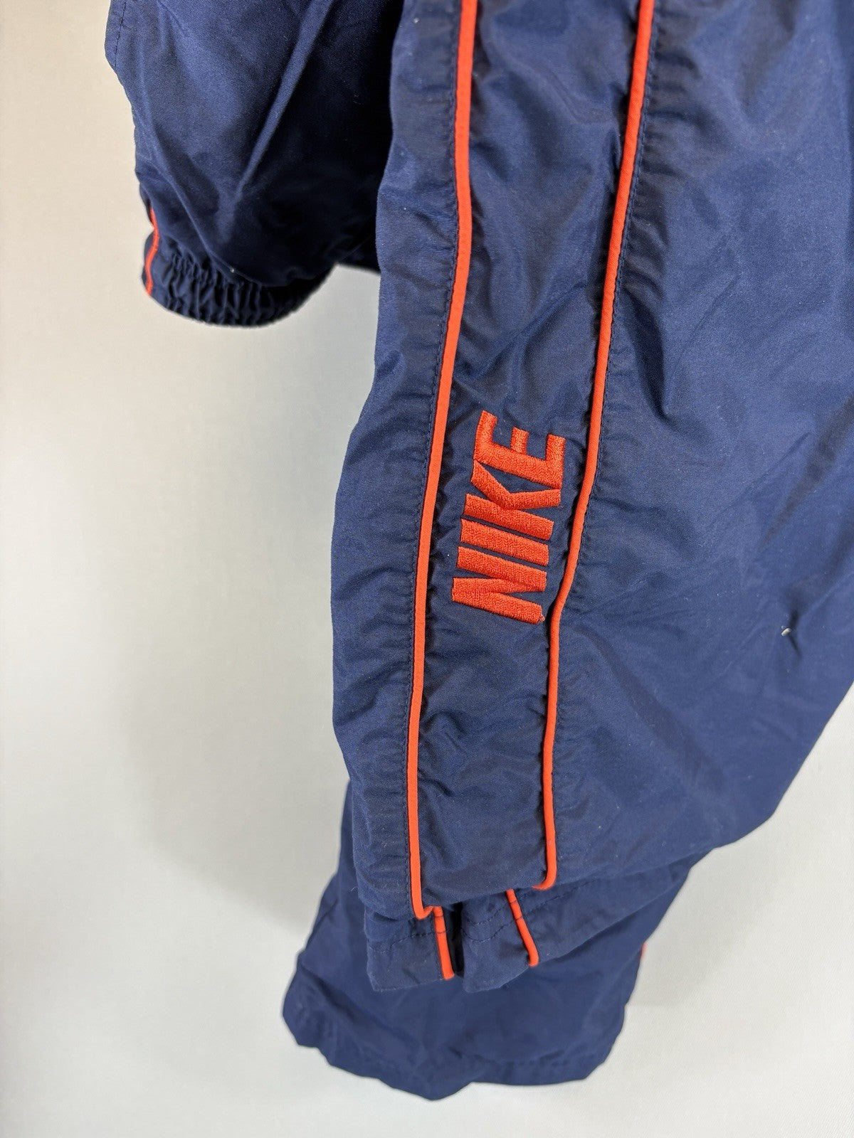 Vintage Nike Track Pants Mens Large Navy Blue Windbreaker Wide Leg Y2K Baggy Fit