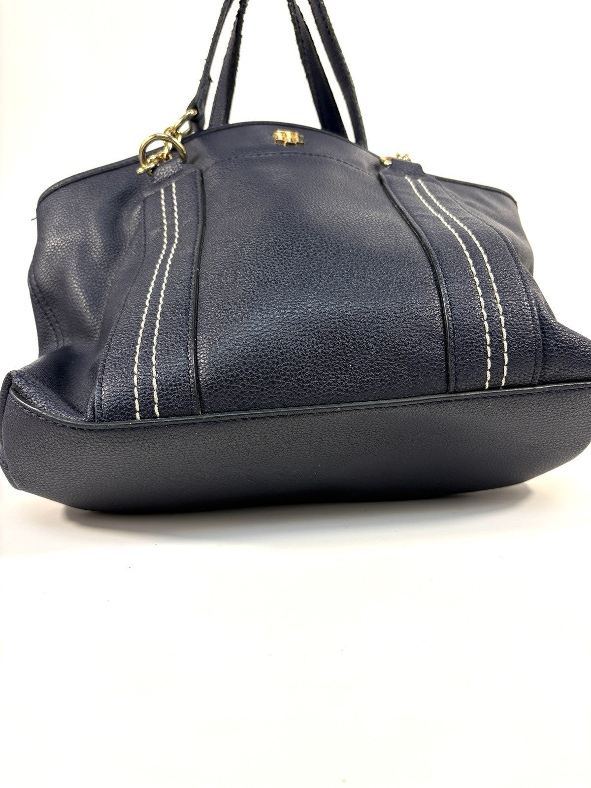 TOMMY HILFIGER Womens Black Leather Handbag Shopper Medium Satchel Tote Bag