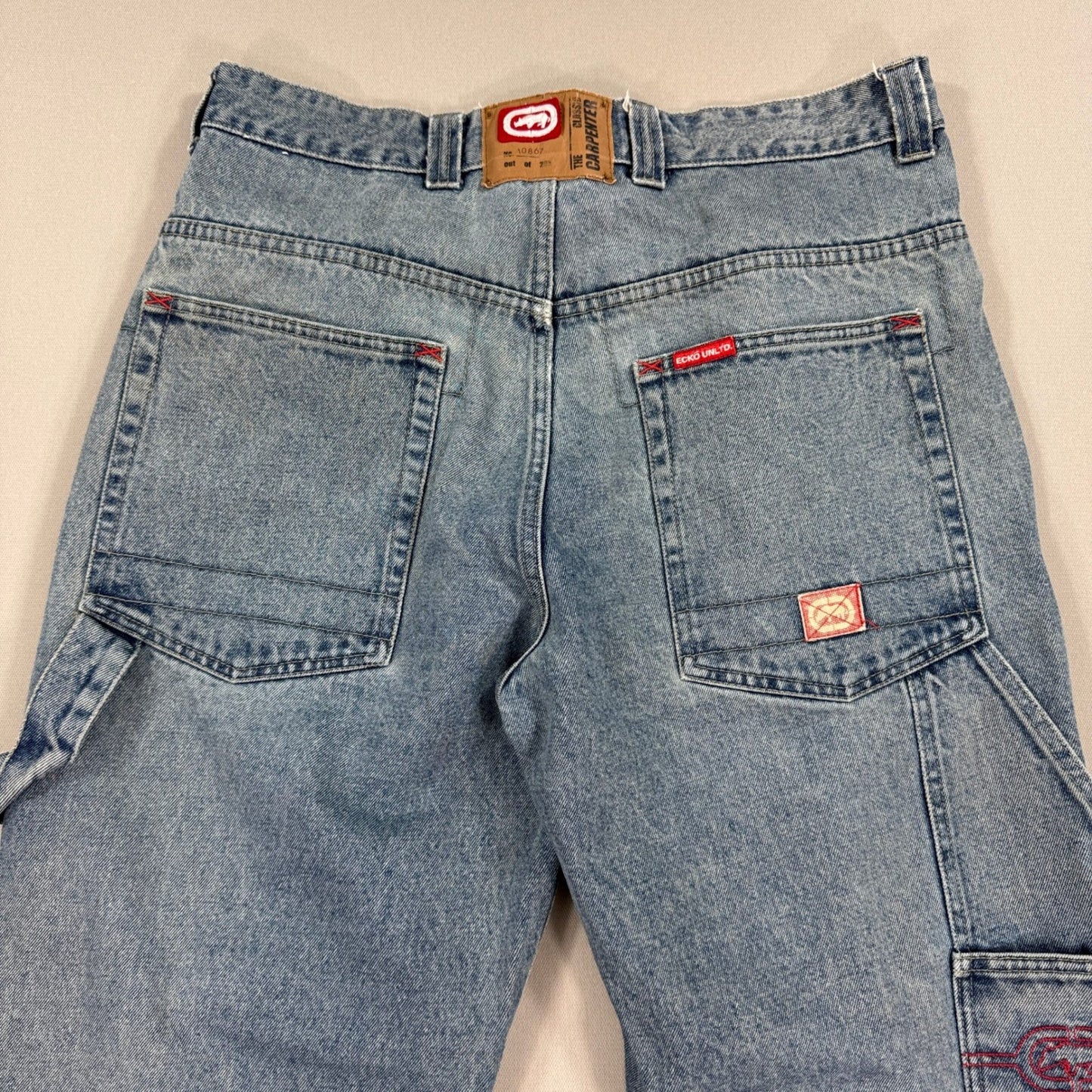 Ecko Unltd. Carpenter Jeans mens Sz 34 Denim Cargo Pockets Baggy Distressed Y2K