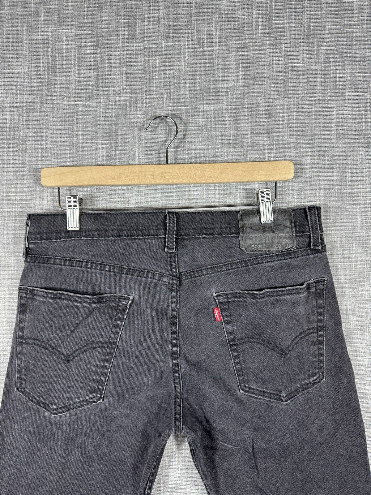 Levi Strauss 502 Straight Stretch Black Jeans Dark Wash Mens 32x32