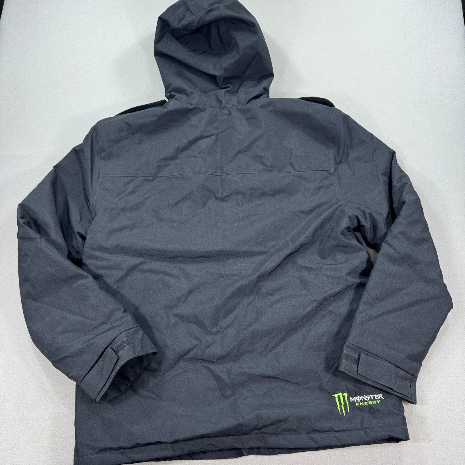 Monster Energy Winter Coat mens XL Black Hooded Fleece Lined Heavy Snap