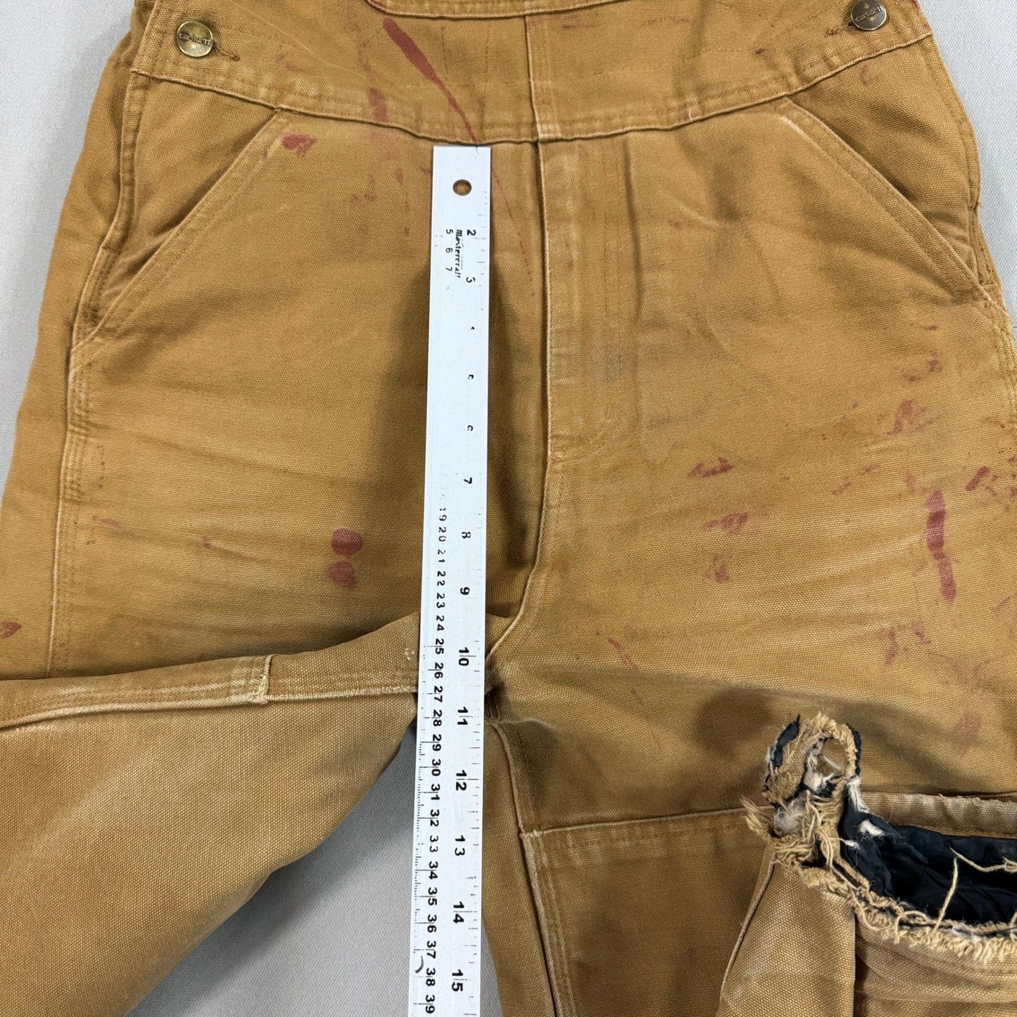 Vintage Carhartt Bib Overalls Double Knee Insulated Youth 12 Brown Distressed