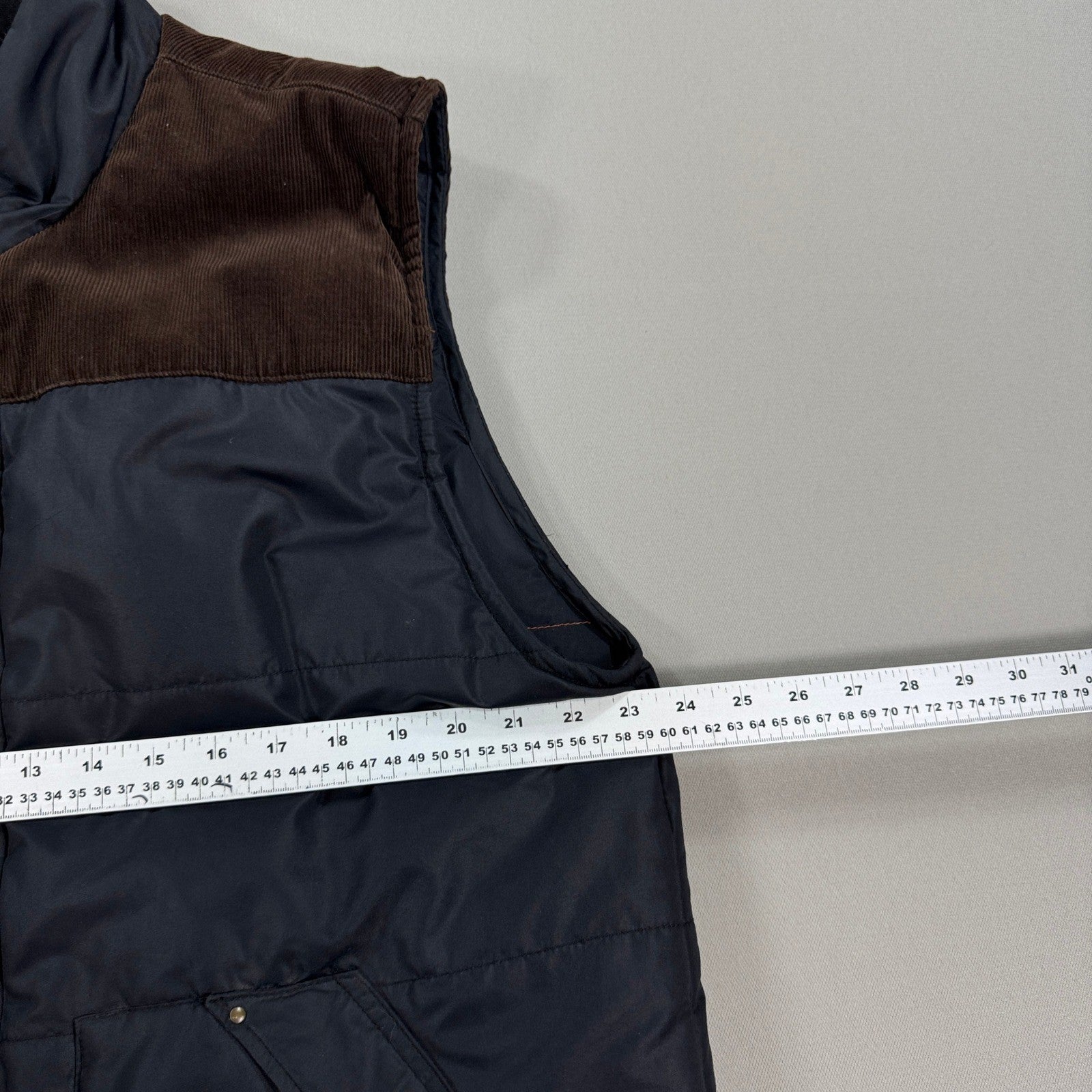 Timberland Vest Puffer Jacket Mens Large Full Zip Black With Brown Corduroy