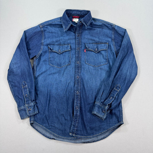Levi's Denim Shirt Barstow Standard Fit mens Medium Dark Wash Button Down Y2K