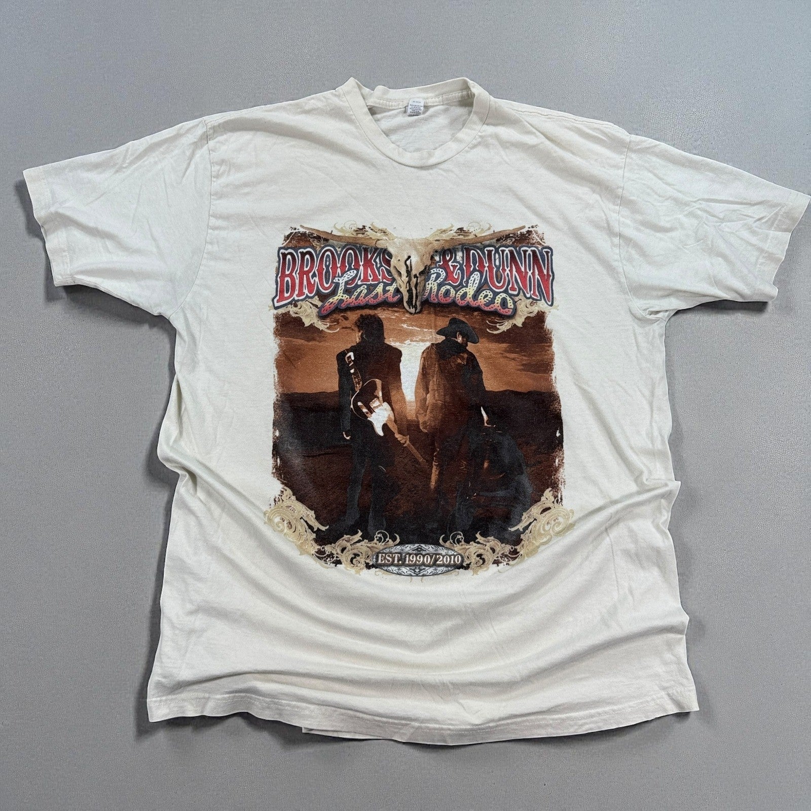 Vintage Brooks & Dunn Last Rodeo Tour T-Shirt mens 2XL White Rock Band Graphic