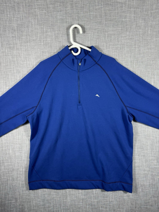 Tommy Bahama Mens 1/4 Zip Island Zone Size XL Blue Solid Pullover Golf