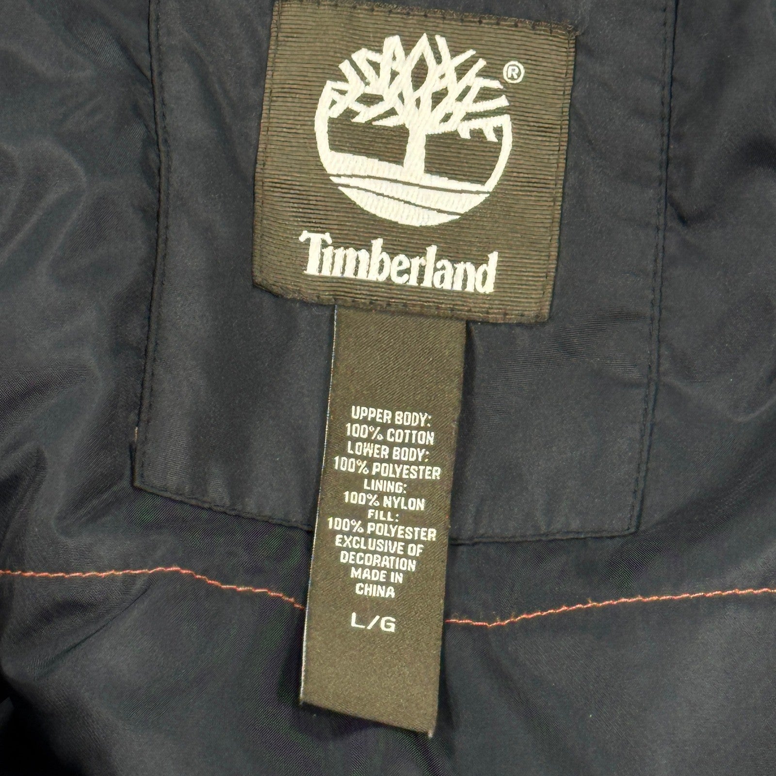 Timberland Vest Puffer Jacket Mens Large Full Zip Black With Brown Corduroy