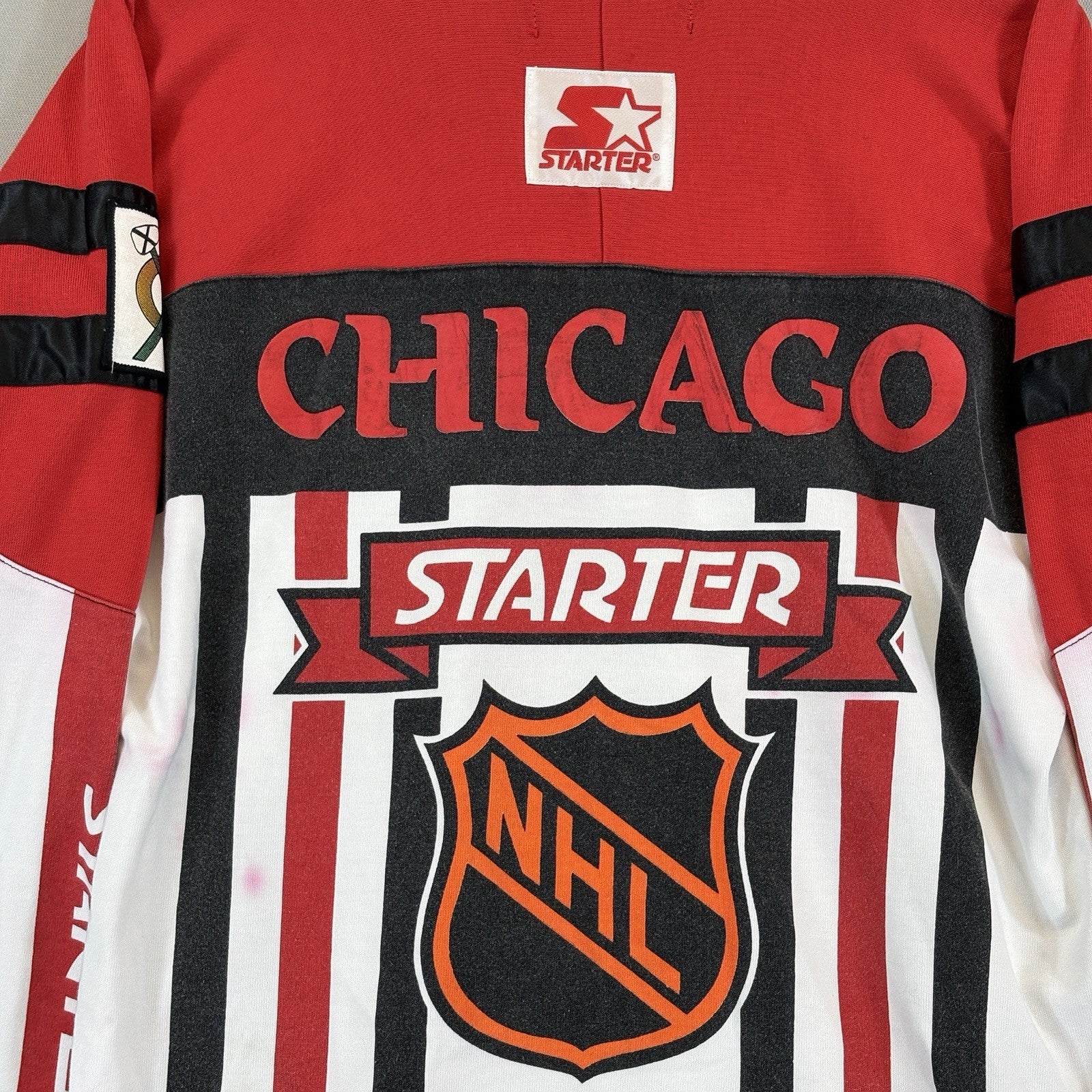 Vintage Rare Starter NHL Chicago Blackhawks 3/4 Sleeve Shirt Mens Large