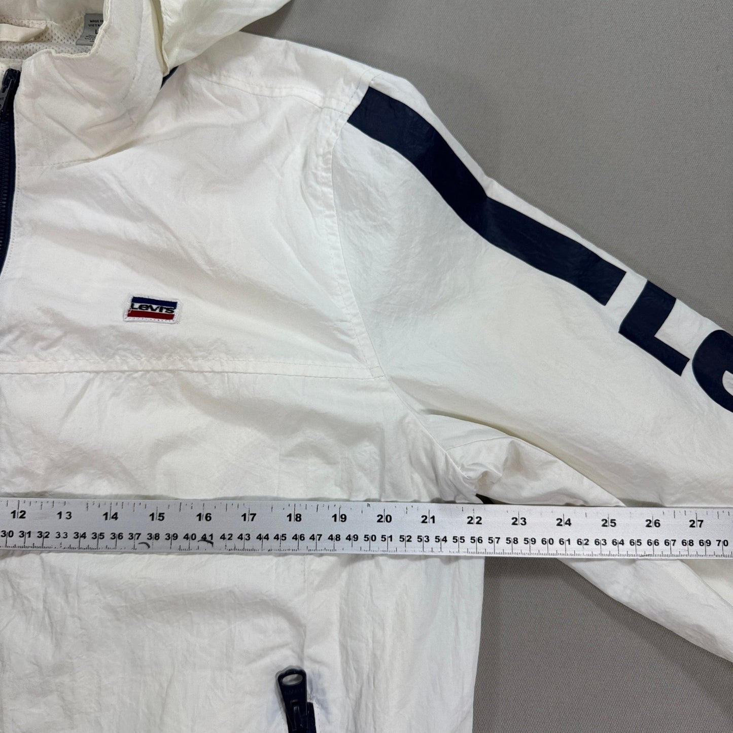 Levi's Retro Varsity Jacket Mens Large White Full Zip Spell Out Logo Sleeve Logo