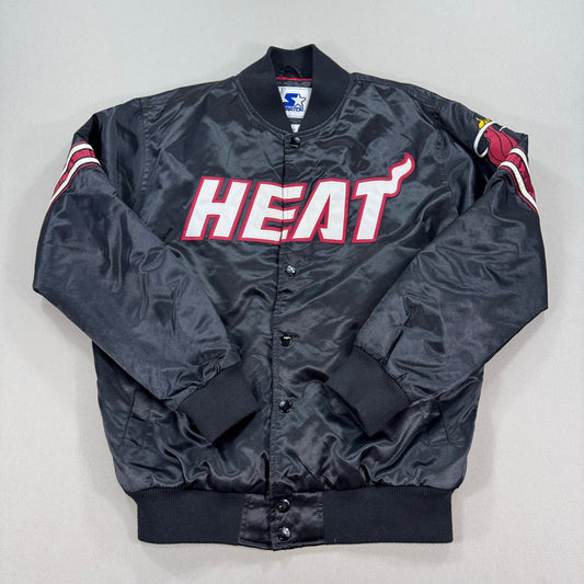 Vintage Starter Miami Heat Jacket Bomber NBA mens Large Black Red Lining