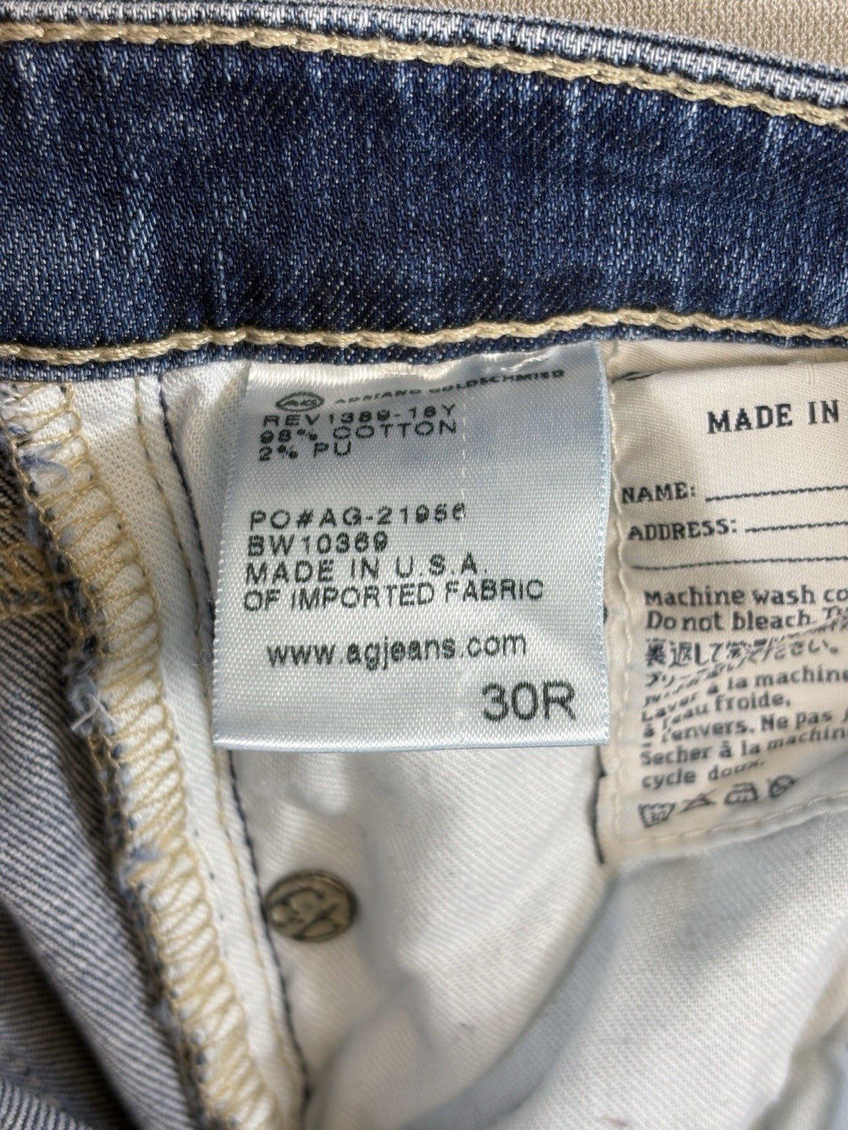 AG Adriano Goldschmied Jeans mens Size 30R Legging Ankle Skinny Blue Denim