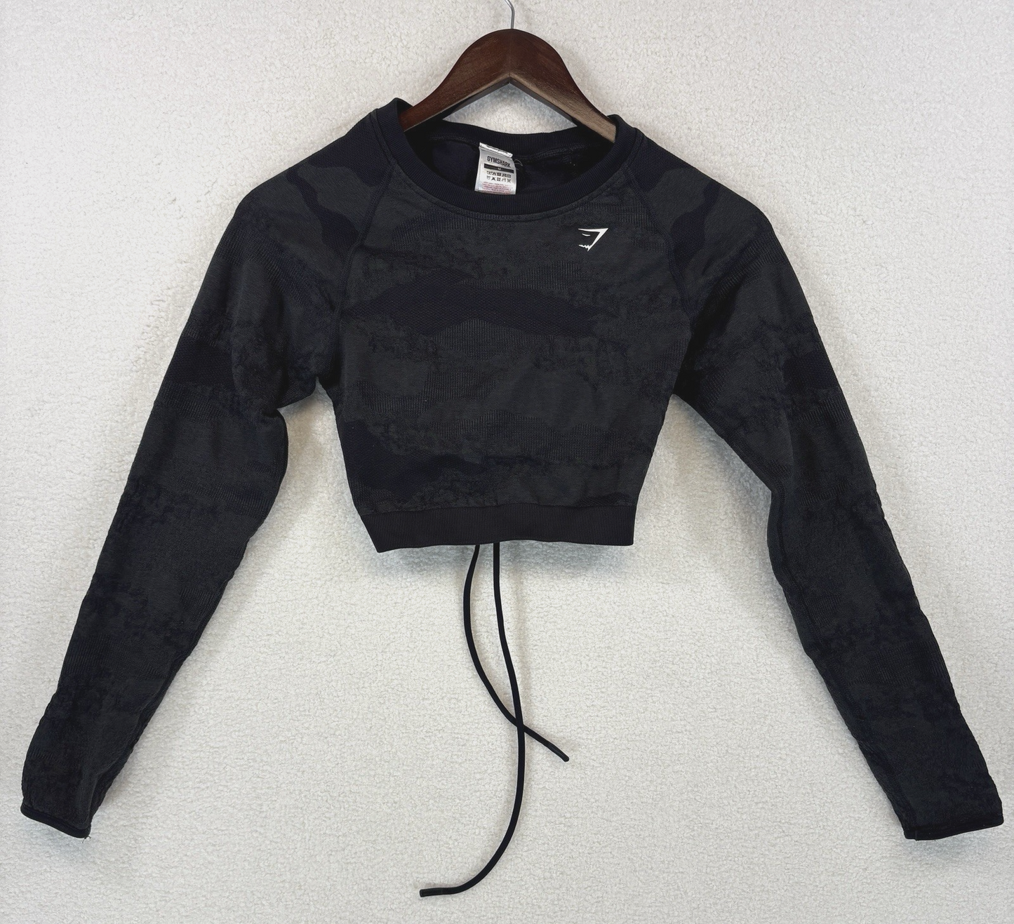 Gym Shark Adapt Camo Long Sleeve Cropped Top  Lace Back Gray Womens Medium