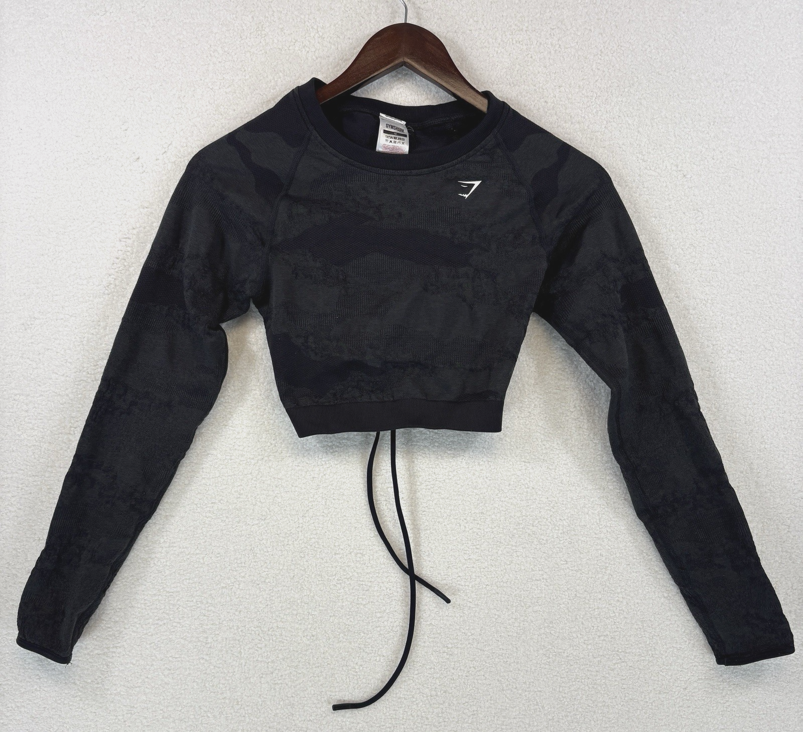 Gym Shark Adapt Camo Long Sleeve Cropped Top  Lace Back Gray Womens Medium