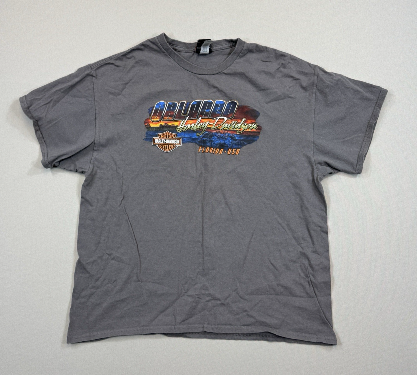 Harley Davidson Motorcycles T-Shirt mens S/M Gray Orlando Alligator