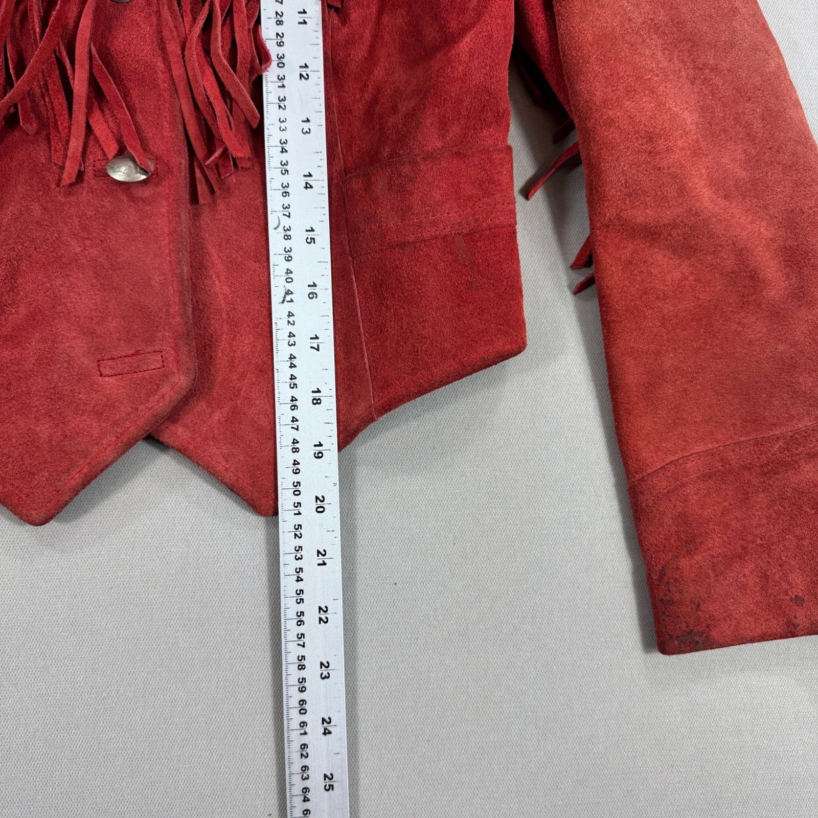 Vintage Pioneer Wear Suede Fringe Jacket Womens Sz 8 Red Cropped Western 70s/80s