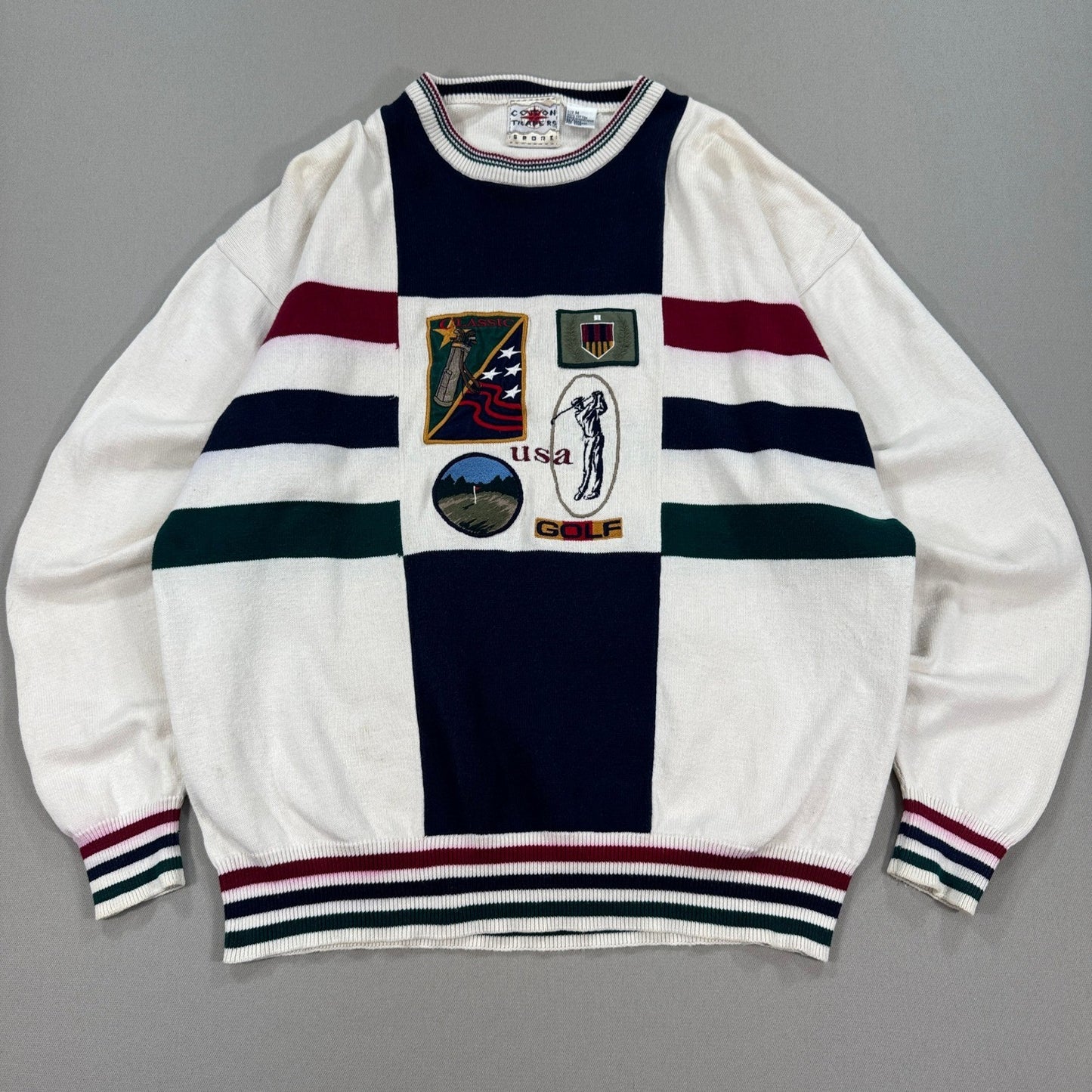 VTG 90s Cotton Traders Golf Sweater mens Medium Colorful Knitted Fall Spring