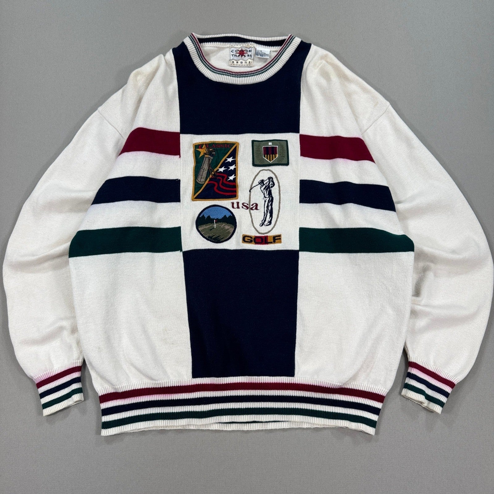VTG 90s Cotton Traders Golf Sweater mens Medium Colorful Knitted Fall Spring