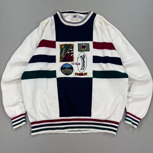 VTG 90s Cotton Traders Golf Sweater mens Medium Colorful Knitted Fall Spring