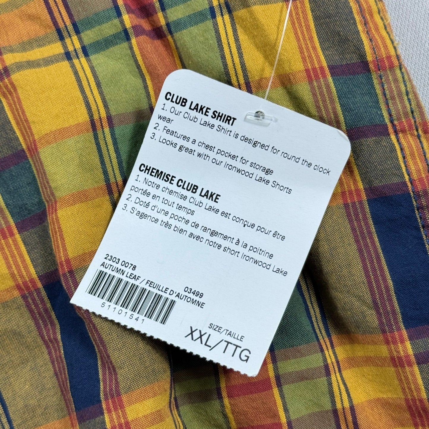 NWT Roots Canada Club Lake Shirt mens 2XL Autumn Leaf Plaid Button Up Workwear