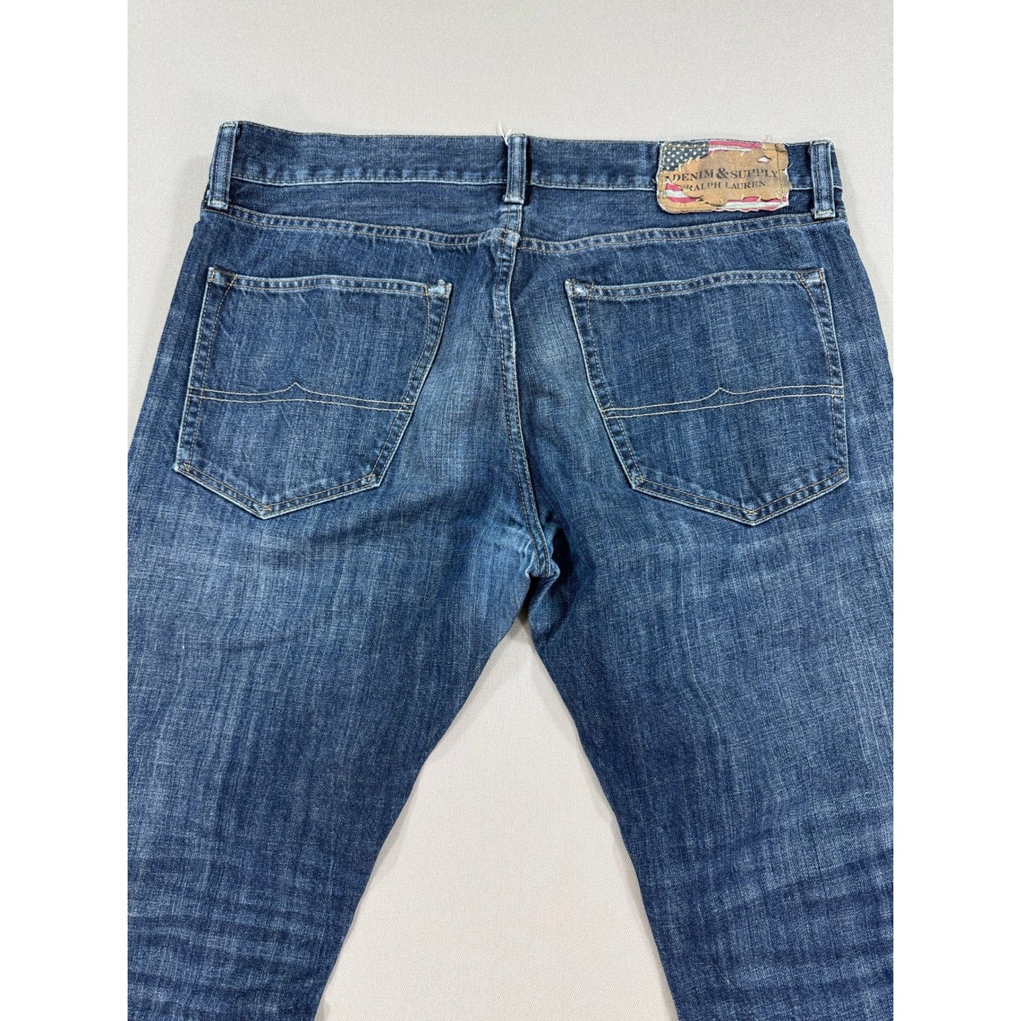 VTG Denim & Supply Ralph Lauren Jeans mens 36x30 Distressed Blue Denim USA Flag