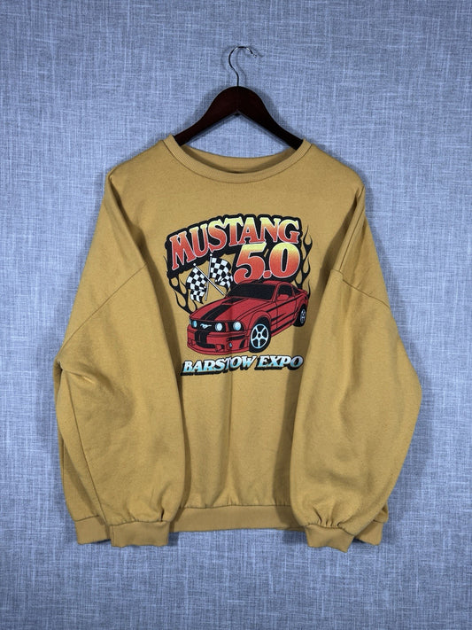 Vintage Ford Mustang Racing mens Pullover Sweater Yellow XL