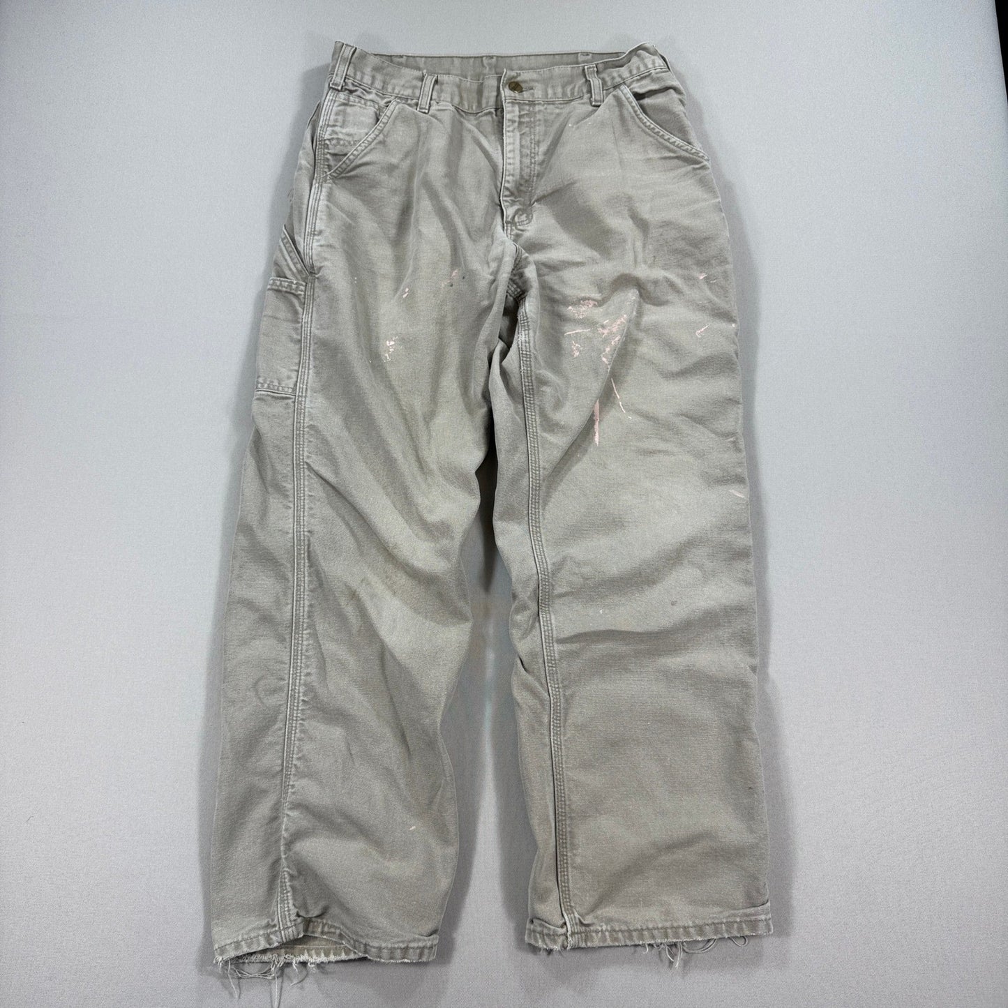 Vintage Carhart B11 Pants Mens 34x30 Beige Duck Canvas Distressed Wideleg