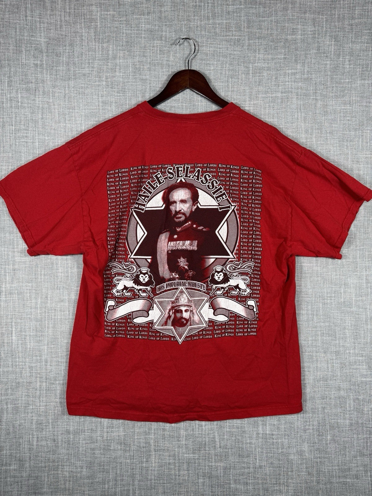 Vintage Haile Selassie Rasta Reggae Rap Tee Big Logo Shirt Red T Shirt XL