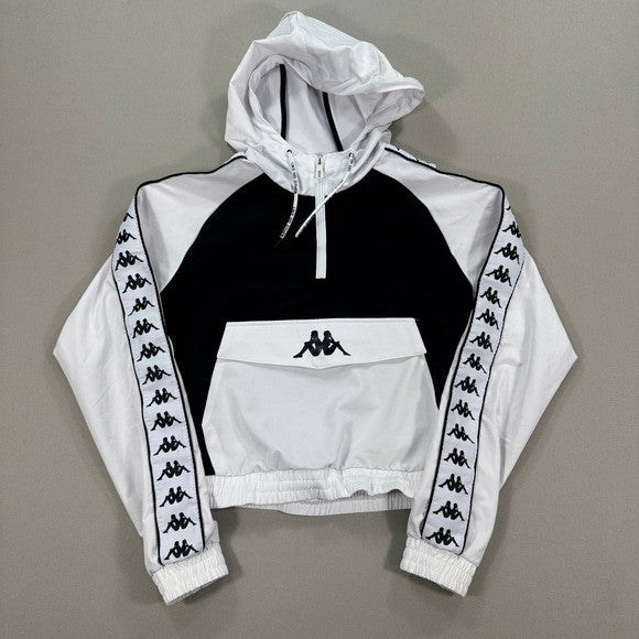 Kappa Anorak Jacket Womens Small White Hoodie Windbreaker Half Zip