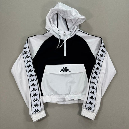 Kappa Anorak Jacket Womens Small White Hoodie Windbreaker Half Zip
